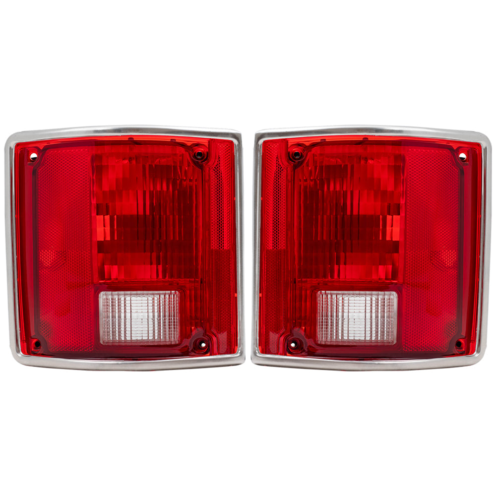 Brock Replacement Driver and Passenger Set Tail Lights with Chrome Trim Compatible with 73-91 Pickup Truck SUV 5965771 5965772