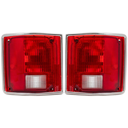 Brock Replacement Driver and Passenger Set Tail Lights with Chrome Trim Compatible with 73-91 Pickup Truck SUV 5965771 5965772