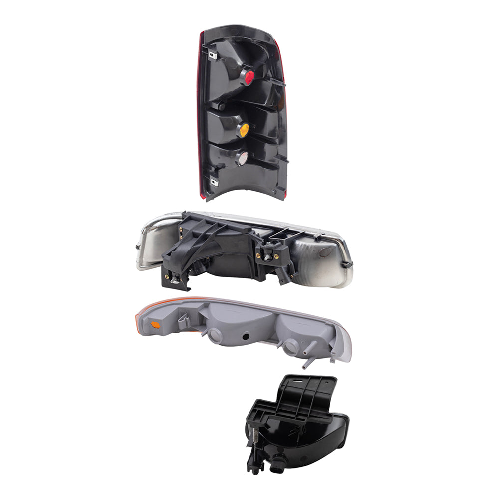 Brock Replacement Halogen Headlight and Fog Light Assemblies and Fleetside Tail Light and Park/Signal/Side Marker Light Units 8 Piece Set Compatible with 99-02 Silverado 1500/2500