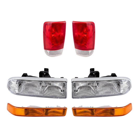 Brock Replacement Driver and Passenger Side Headlights, Park Signal Light Units W/O Fog Lights and Tail Lights 6 Piece Set Compatible with 1998-2005 Blazer