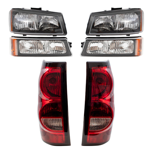 Brock Replacement 6 Pc Headlights Tail Lights & Park Signal Lamps Compatible with 2004-2006 Silverado Fleetside Pickup