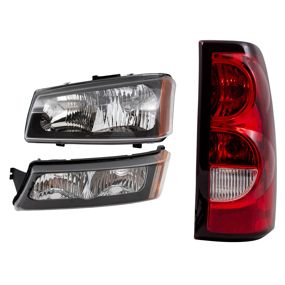 Brock Replacement 6 Pc Headlights Tail Lights & Park Signal Lamps Compatible with 2004-2006 Silverado Fleetside Pickup