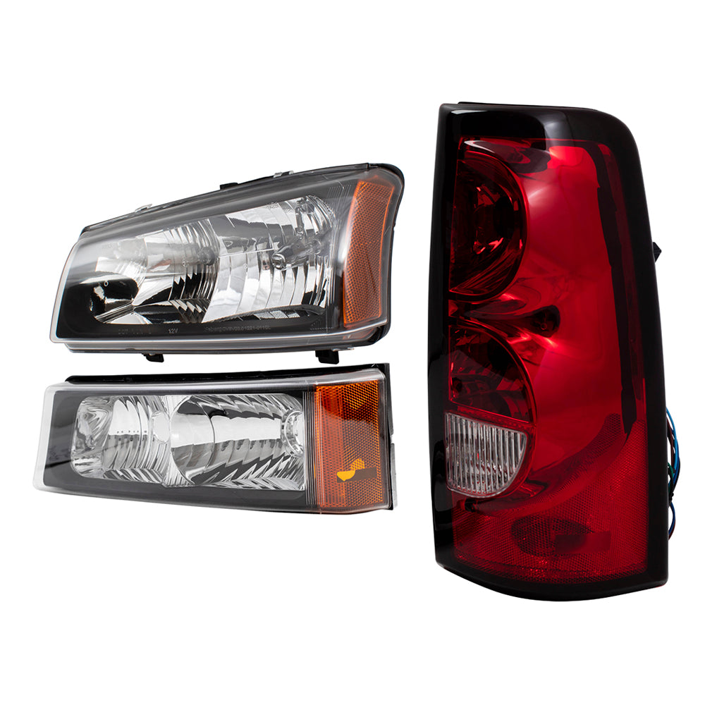 Brock Replacement 6 Pc Headlights Tail Lights & Park Signal Lamps Compatible with 2004-2006 Silverado Fleetside Pickup
