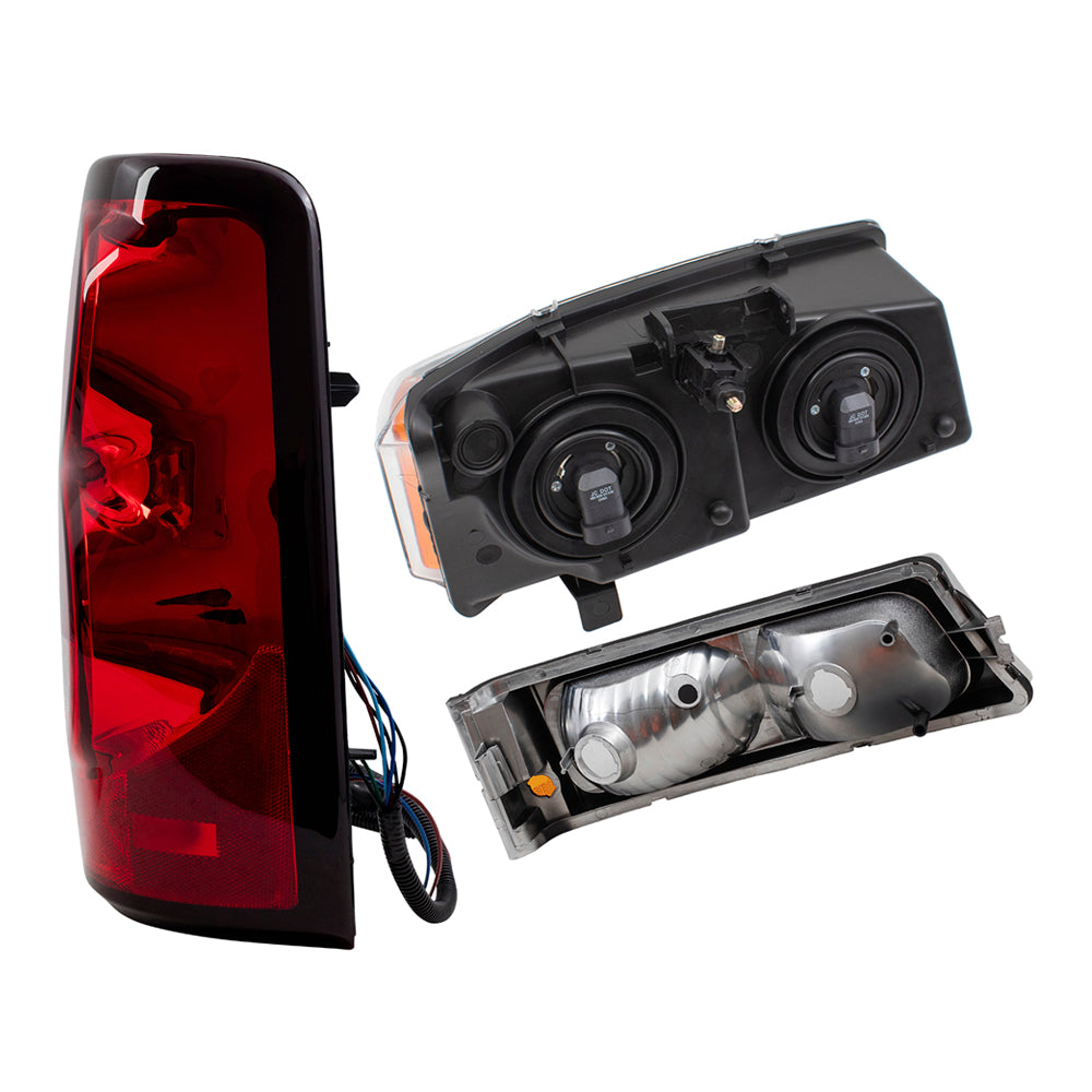 Brock Replacement 6 Pc Headlights Tail Lights & Park Signal Lamps Compatible with 2004-2006 Silverado Fleetside Pickup
