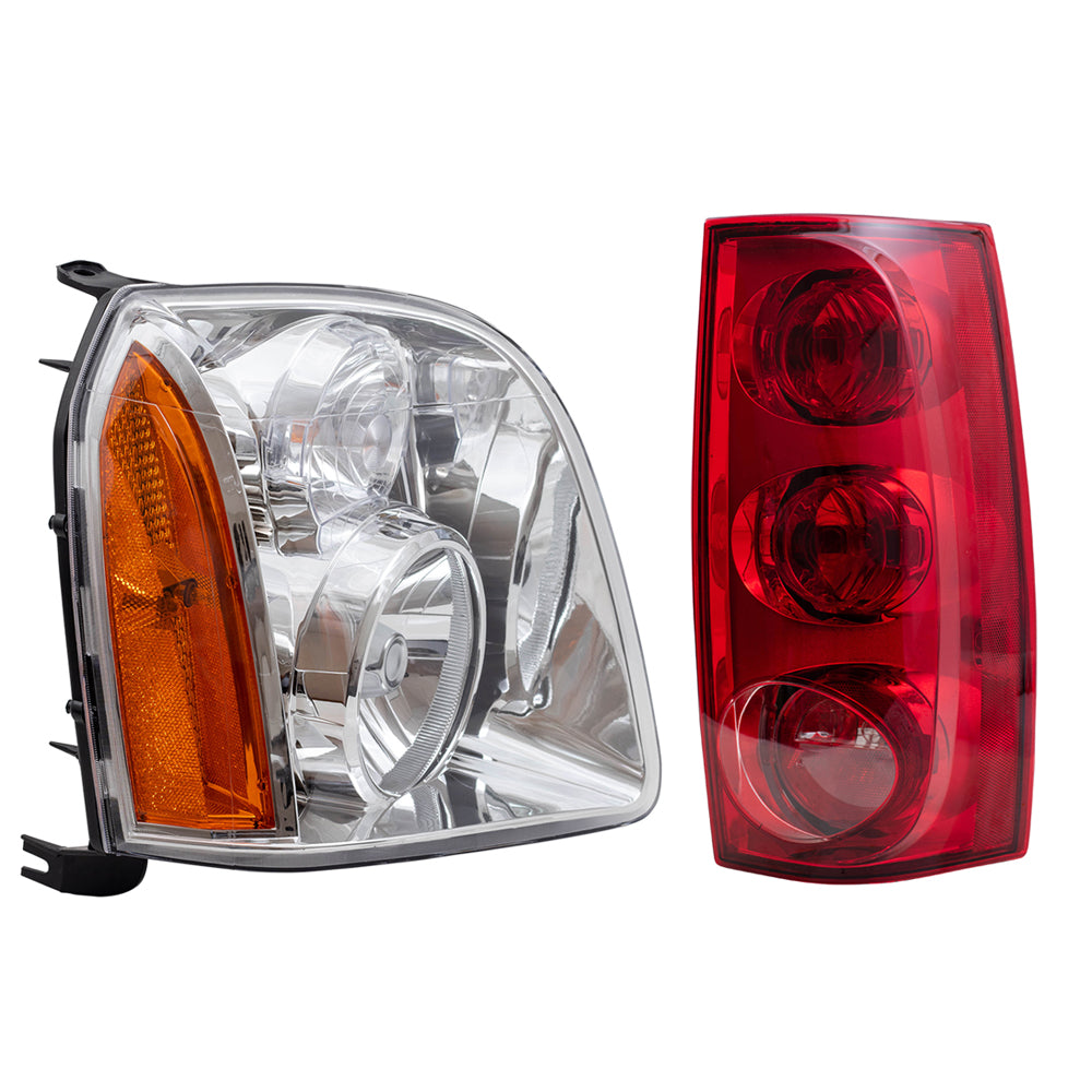 Brock Replacement Driver and Passenger Halogen Combination Headlight Assemblies and Tail Light Assemblies without Black Housing 4 Piece Set Compatible with 2007-2014 GMC Yukon