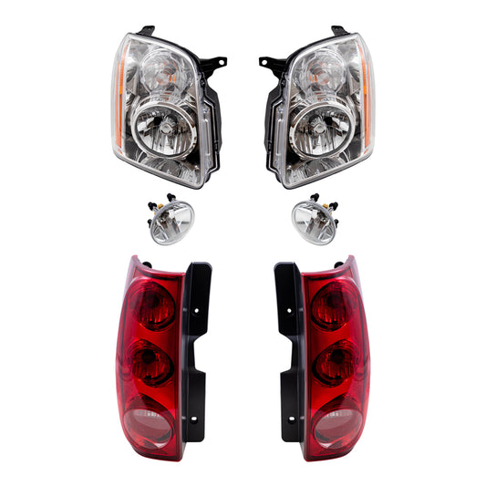 Brock Aftermarket Replacement Part Driver & Passenger Side Halogen Combination Headlight Assemblies, Fog Light Assemblies without Bezel, & Tail Light Assemblies Set Compatible with 2007-2014 GMC Yukon