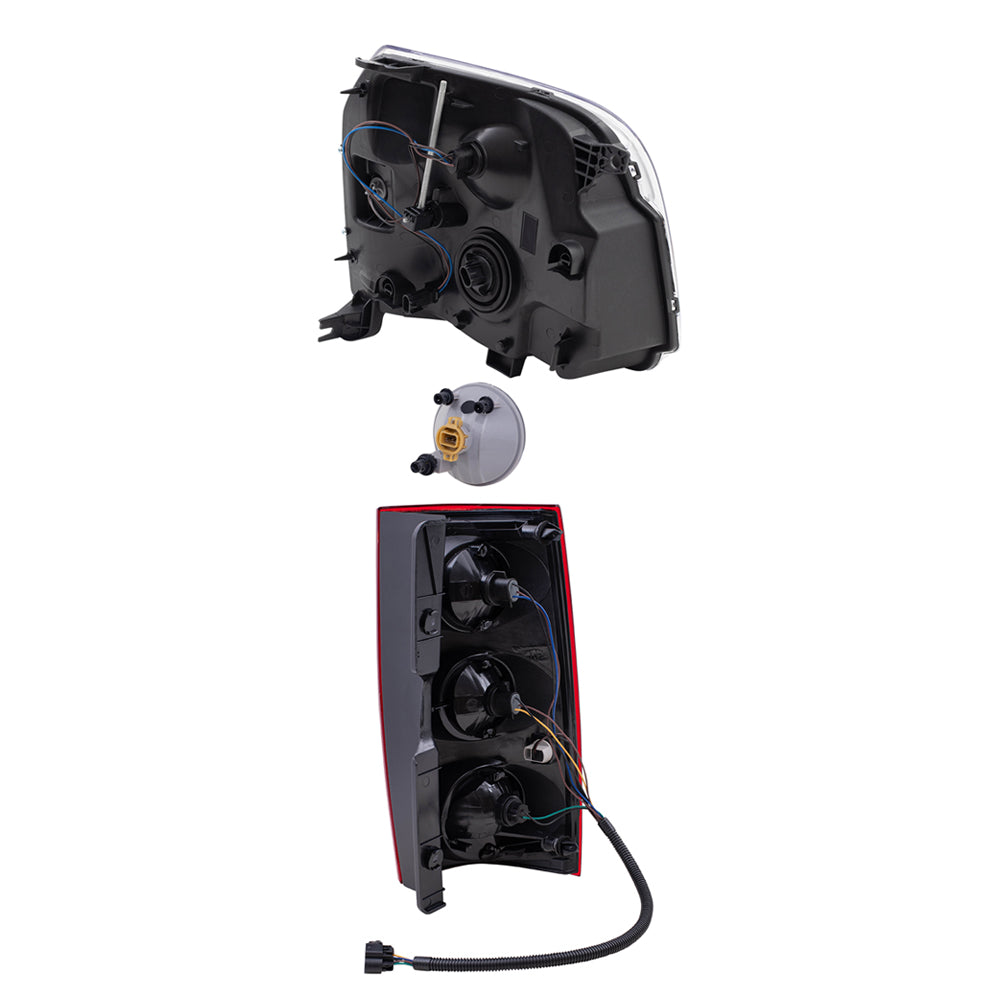 Brock Aftermarket Replacement Part Driver & Passenger Side Halogen Combination Headlight Assemblies, Fog Light Assemblies without Bezel, & Tail Light Assemblies Set Compatible with 2007-2014 GMC Yukon