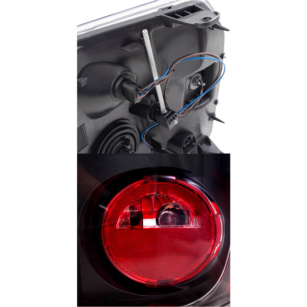 Brock Replacement Driver and Passenger Halogen Combination Headlight Assemblies and Tail Light Assemblies with Black Housing 4 Piece Set Compatible with 2007-2014 GMC Yukon