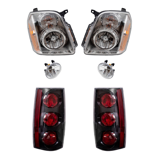 Brock Aftermarket Replacement Part Driver and Passenger Side Halogen Combination Headlight Assemblies, Fog Light Assemblies without Bezel, & Tail Lights Set Compatible with 2008-2013 GMC Yukon Denali
