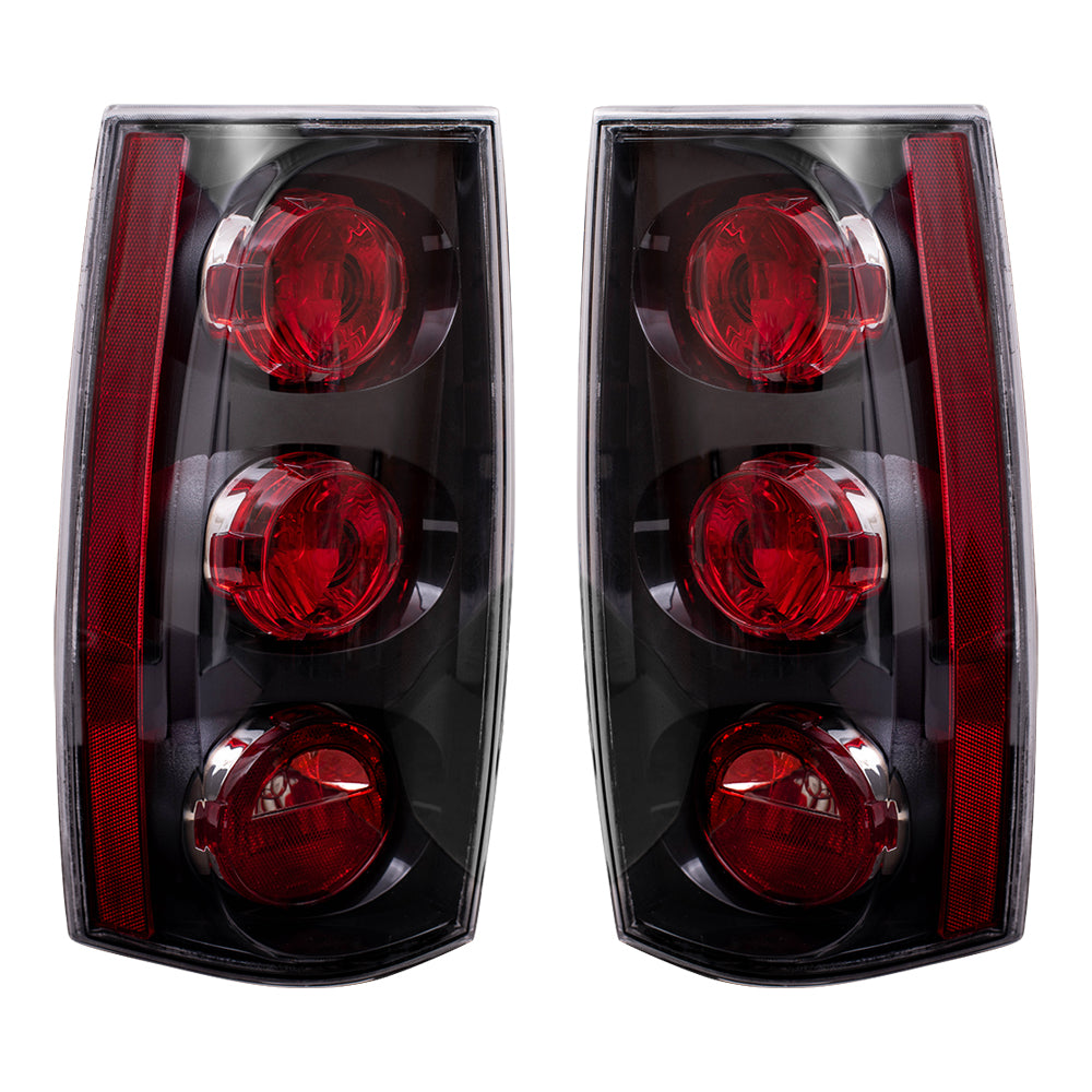 Brock Replacement Driver and Passenger Set Tail Lights with Black Bezels Compatible with 2007-2014 Yukon Denali 25975977 25975978
