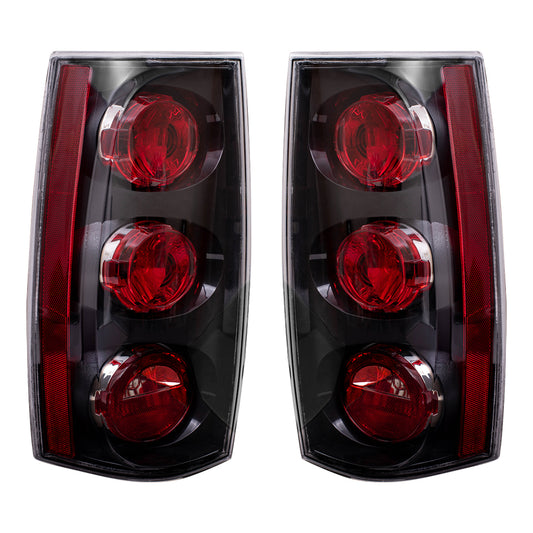 Brock Replacement Driver and Passenger Set Tail Lights with Black Bezels Compatible with 2007-2014 Yukon Denali 25975977 25975978