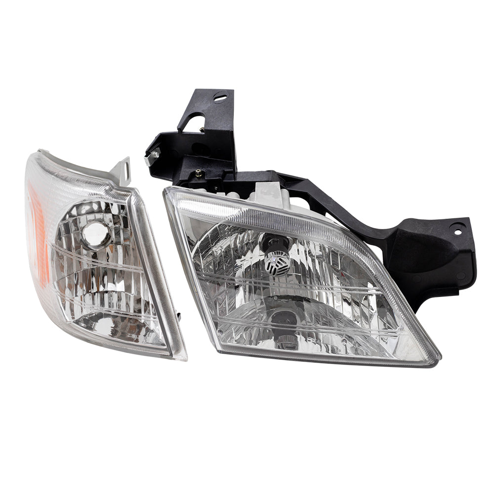 Brock Replacement 4 Pc Set Headlights with Signal Side Marker Lamps Compatible with 1997-2005 Venture