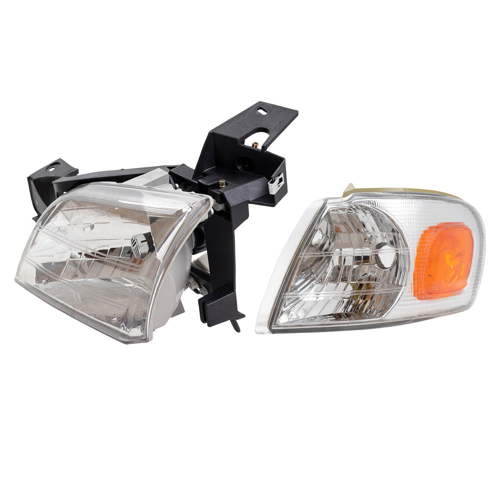 Brock Replacement 4 Pc Set Headlights with Signal Side Marker Lamps Compatible with 1997-2005 Venture