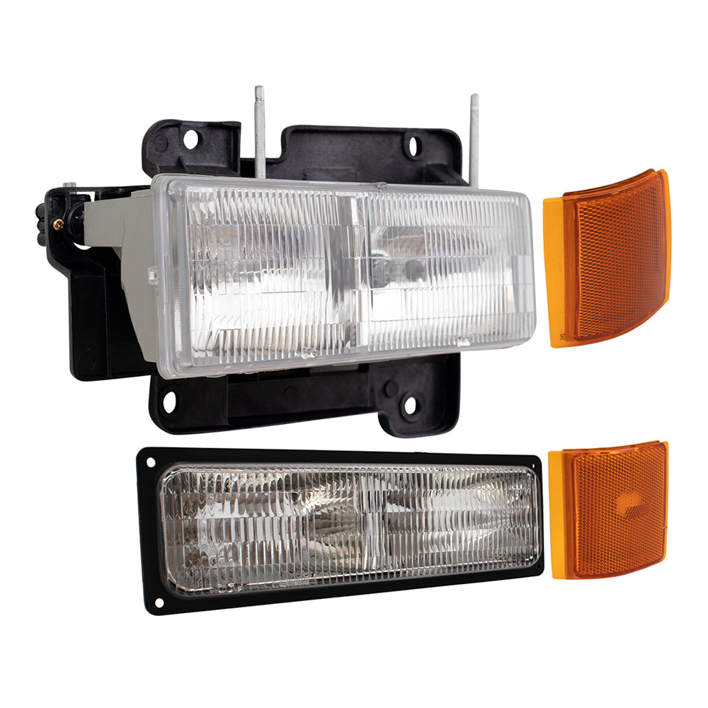 8 Piece Replacement Front Lighting Set With Composite Halogen Headlights-Park/Signal Lights-Upper & Lower Side Marker Lights Driver Left Passenger Right For 1994-2002 GMC C/K Pickup 1994-1999 GMC Yukon 1994-1999 GMC Suburban