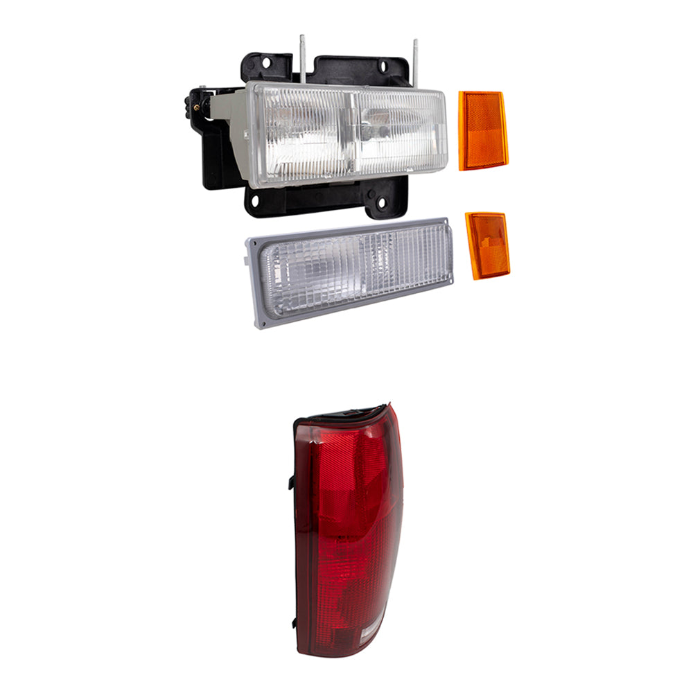 Headlights, Signal Marker Lights, Upper Side Marker Reflectors, Lower Side Marker Lights and Tail Lights 10 Piece Set Compatible with 1990-1993 C/K Trucks & 1992-1993 Suburban/Blazer