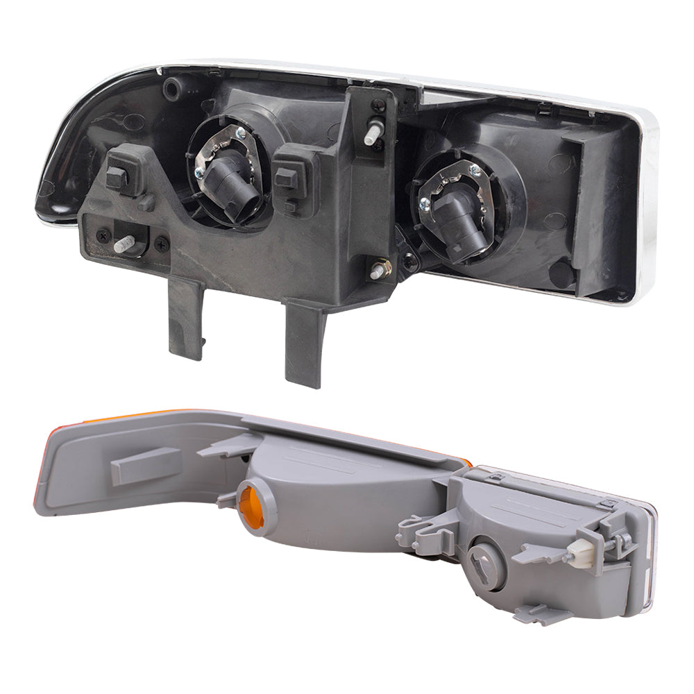Brock Replacement Driver and Passenger Side Halogen Combination Headlight Assemblies and Park Signal Fog Light Units 4 Piece Set Compatible with 1998-2005 Blazer & 1998-2004 S10