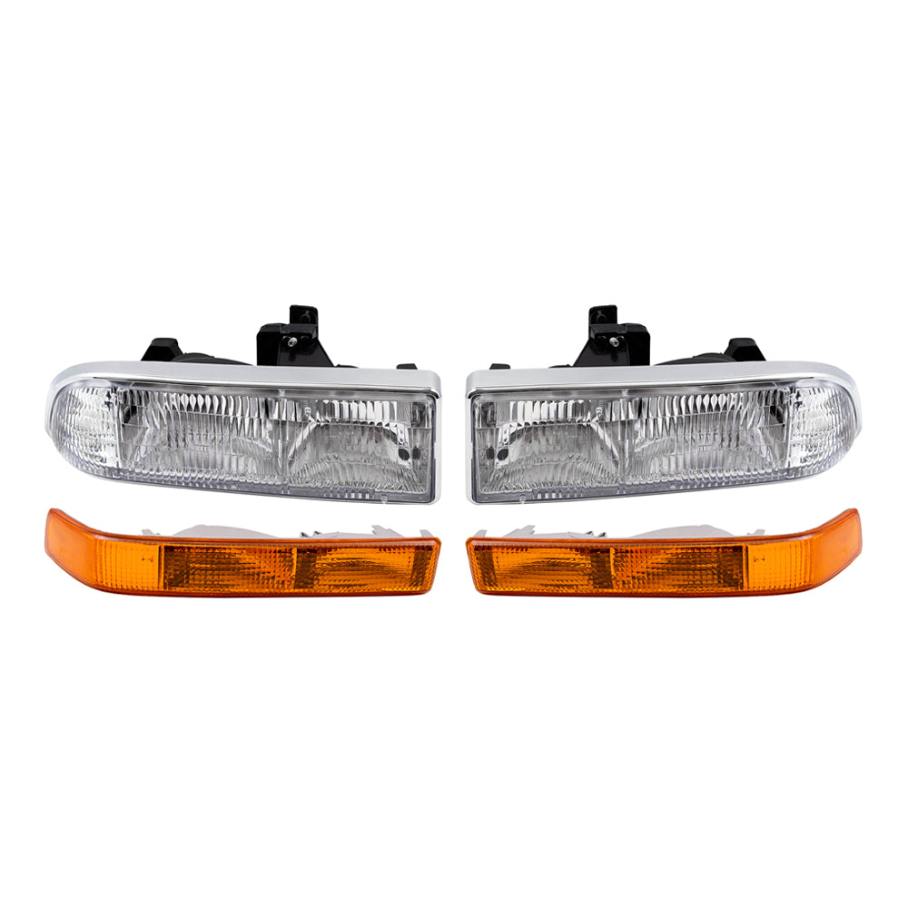 Brock Replacement Driver and Passenger Side Headlights and Park Signal Marker Lights without Fog Lights 4 Piece Set Compatible with 1998-2005 Blazer & 1998-2004 S10