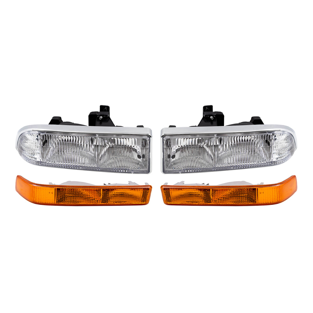 Driver and Passenger Side Headlights and Park Signal Marker Lights without Fog Lights 4 Piece Set Compatible with 1998-2005 Blazer & 1998-2004 S10