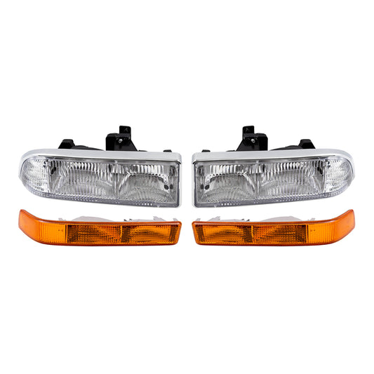 Driver and Passenger Side Headlights and Park Signal Marker Lights without Fog Lights 4 Piece Set Compatible with 1998-2005 Blazer & 1998-2004 S10