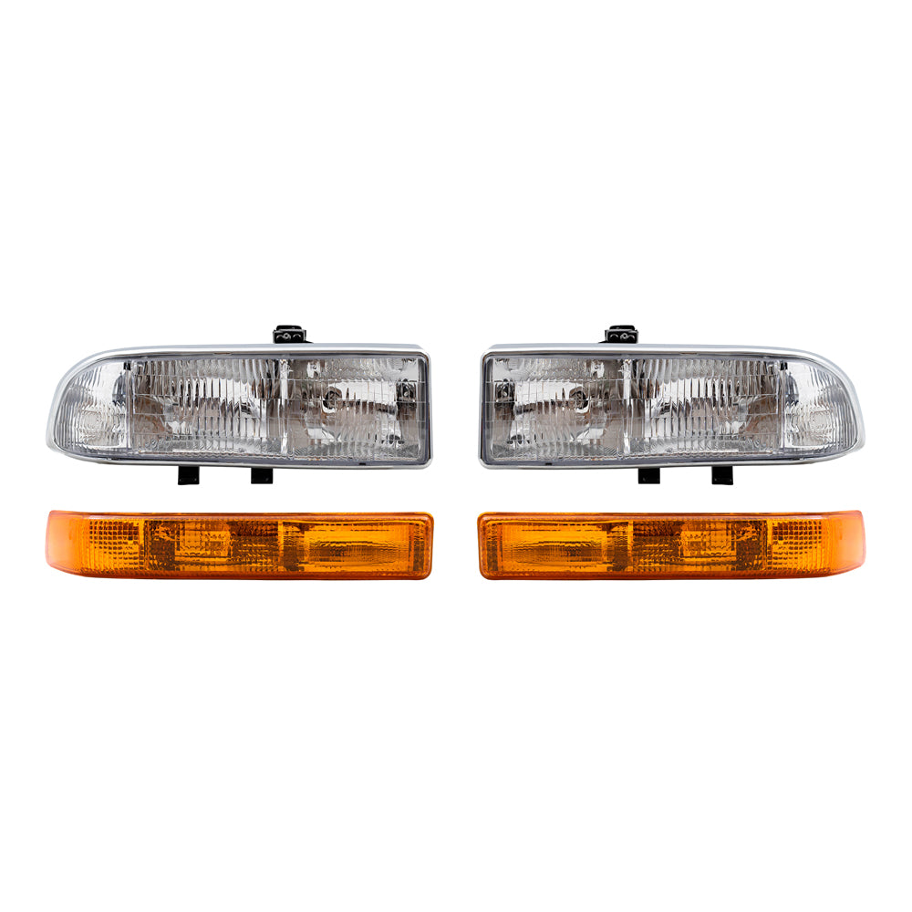 Driver and Passenger Side Headlights and Park Signal Marker Lights without Fog Lights 4 Piece Set Compatible with 1998-2005 Blazer & 1998-2004 S10