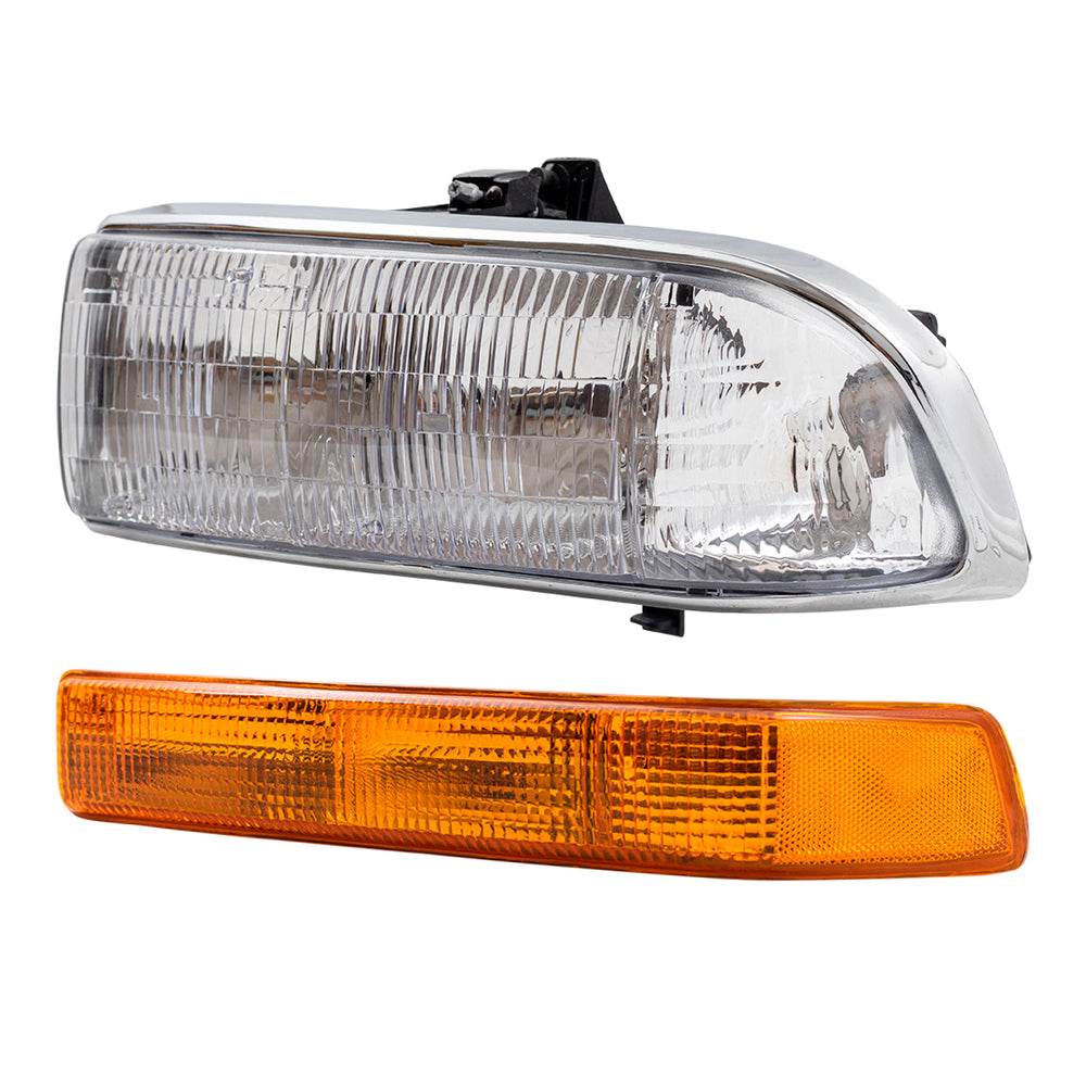 Driver and Passenger Side Headlights and Park Signal Marker Lights without Fog Lights 4 Piece Set Compatible with 1998-2005 Blazer & 1998-2004 S10