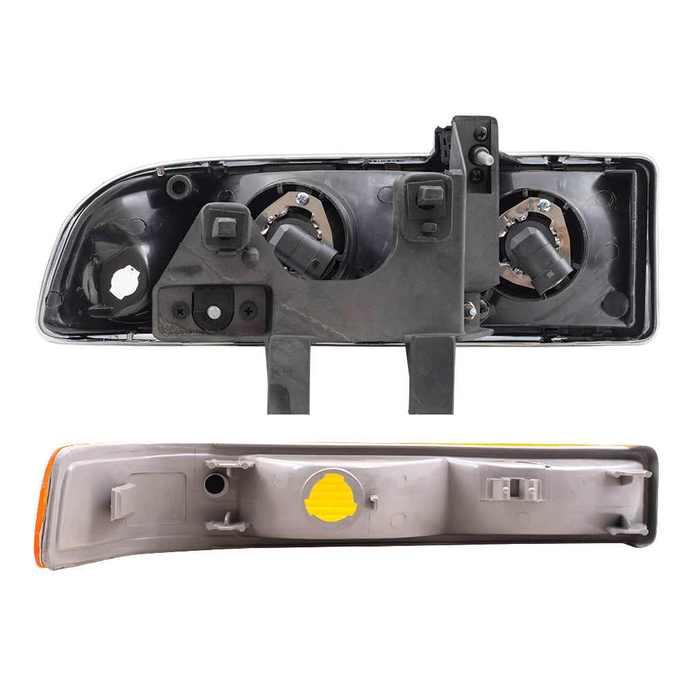 Driver and Passenger Side Headlights and Park Signal Marker Lights without Fog Lights 4 Piece Set Compatible with 1998-2005 Blazer & 1998-2004 S10