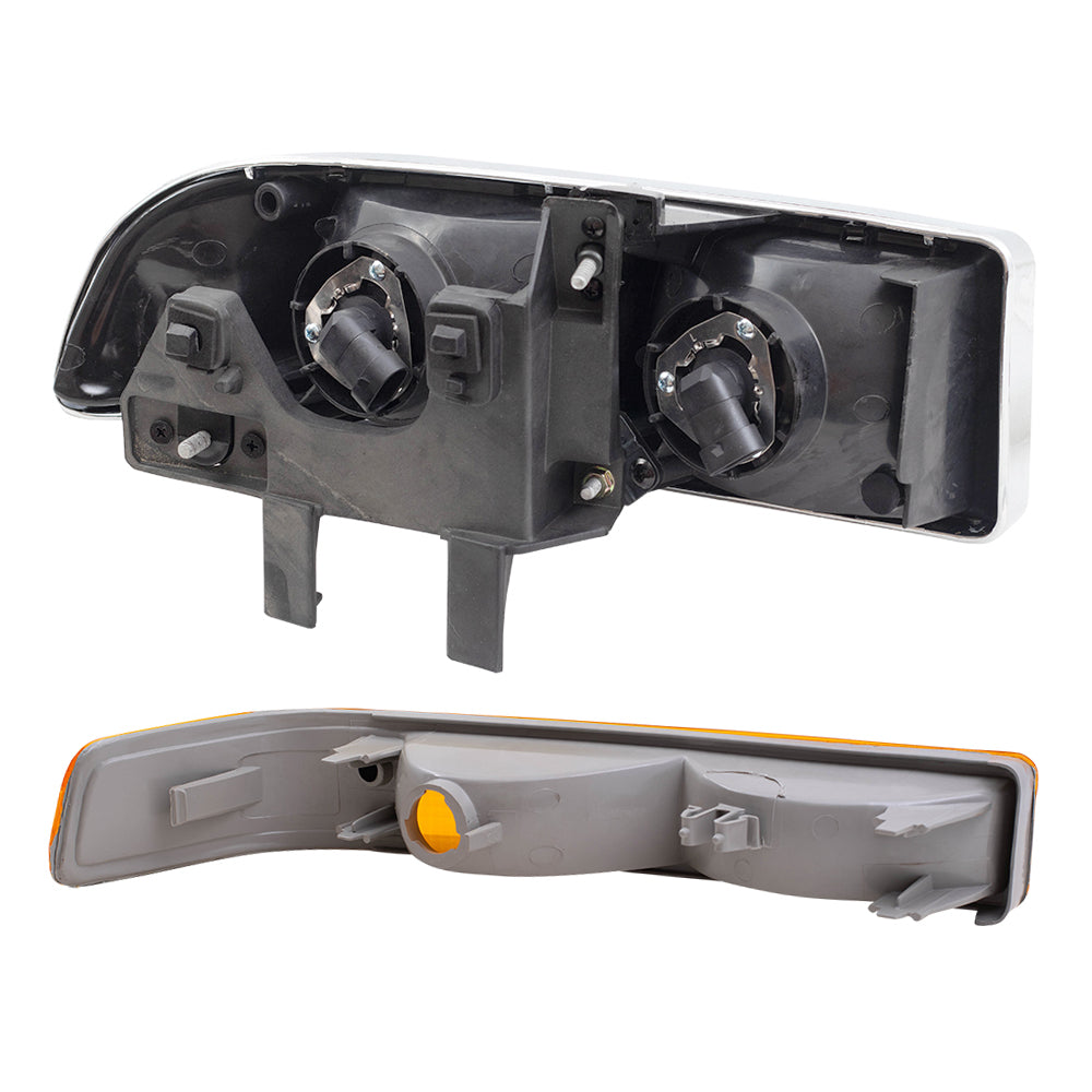 Driver and Passenger Side Headlights and Park Signal Marker Lights without Fog Lights 4 Piece Set Compatible with 1998-2005 Blazer & 1998-2004 S10