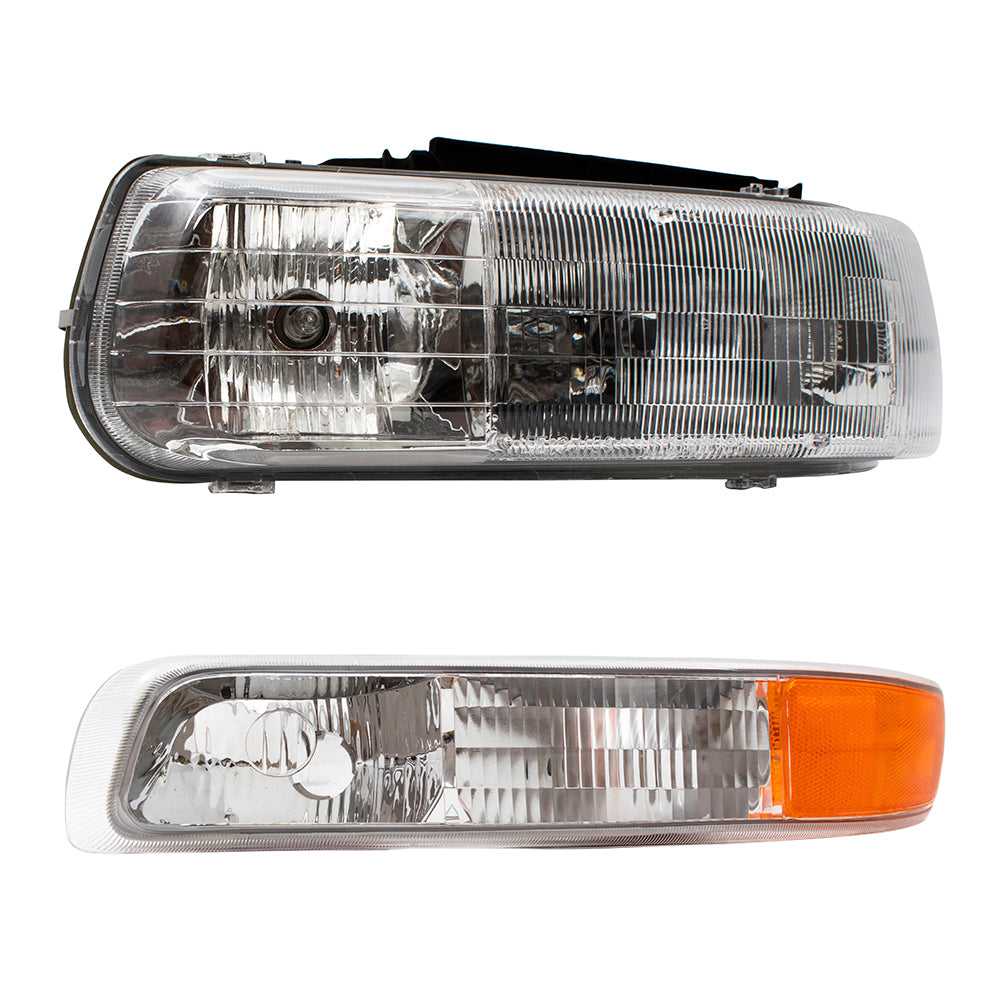 Driver Headlight with Side Signal Light Compatible with 1999-2002 Silverado Pickup Truck 16526133 15199558
