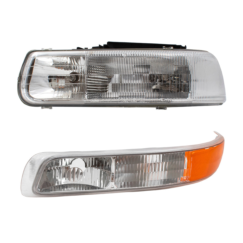 Driver Headlight with Side Signal Light Compatible with 1999-2002 Silverado Pickup Truck 16526133 15199558