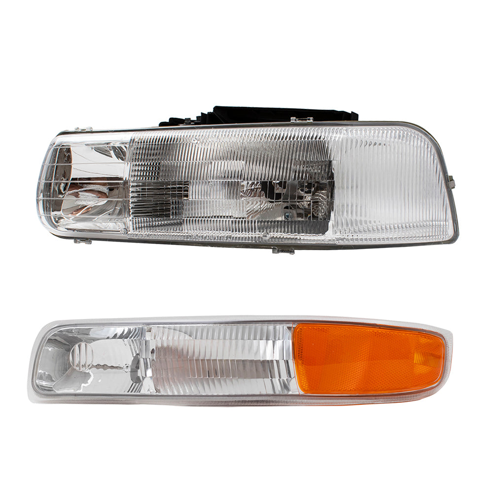 Driver Headlight with Side Signal Light Compatible with 1999-2002 Silverado Pickup Truck 16526133 15199558