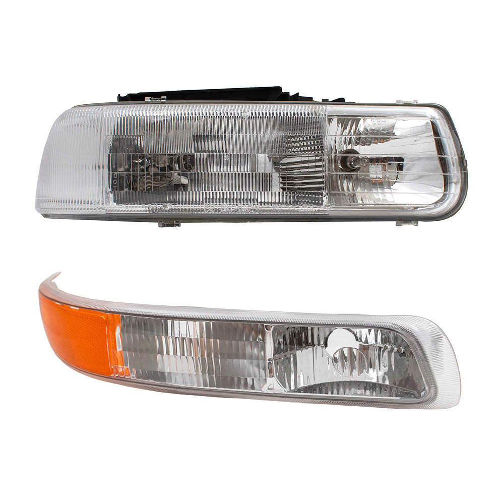 Headlight with Side Signal Light Compatible with 1999-2002 Silverado Pickup Truck 16526134 15199559