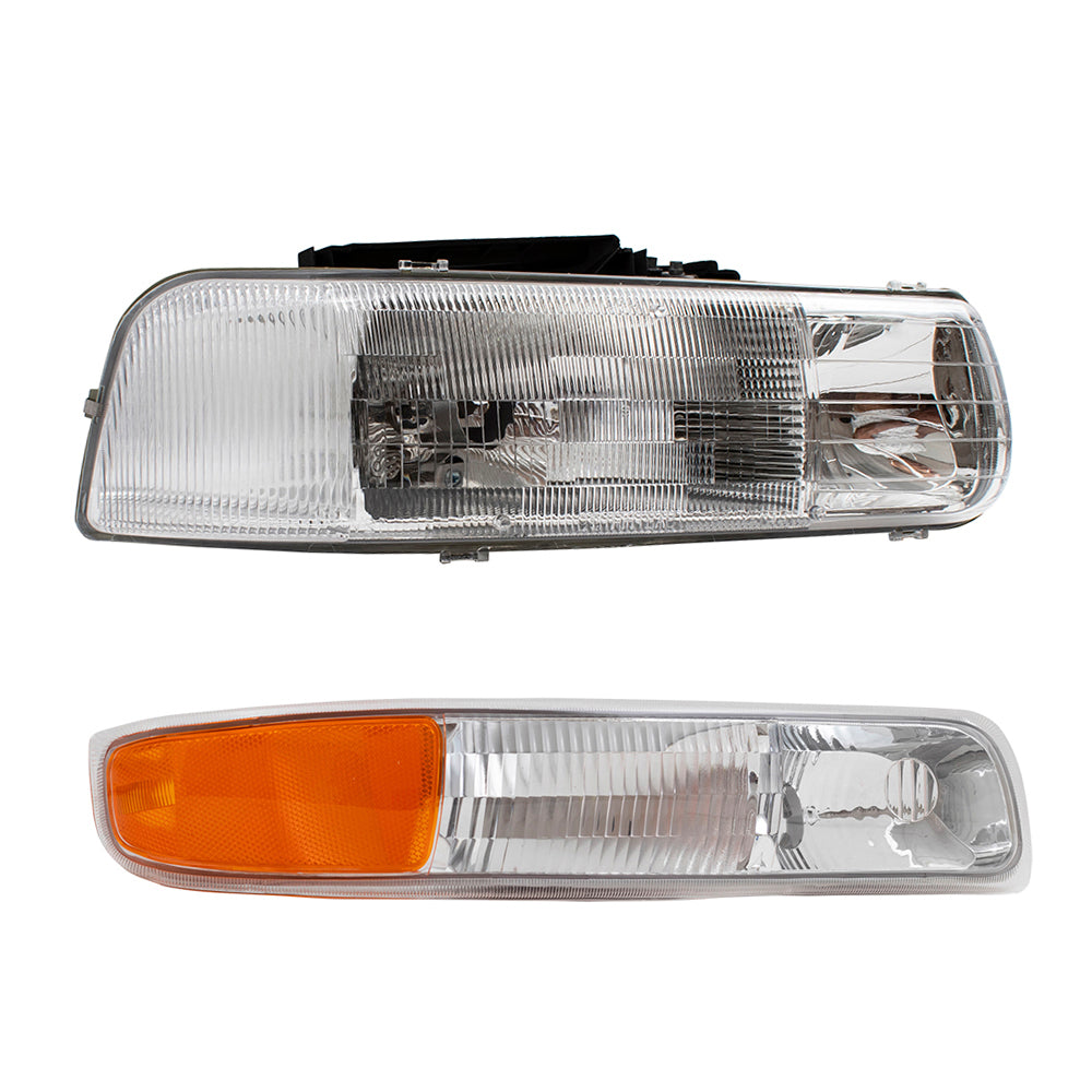 Headlight with Side Signal Light Compatible with 1999-2002 Silverado Pickup Truck 16526134 15199559