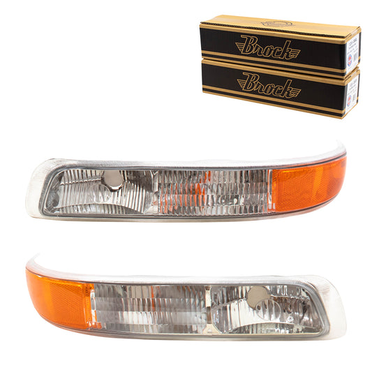 Brock Replacement Driver and Passenger Set Park Signal Side Marker Lights Compatible with 1999-2002 Silverado Pickup Truck 15199558 15199559