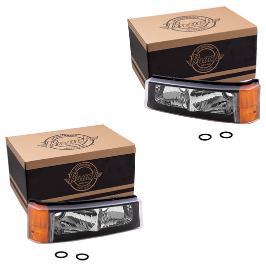 Brock Replacement Driver and Passenger Set Park Signal Front Marker Lights Compatible with 2003-2006 Silverado Avalanche Pickup Truck