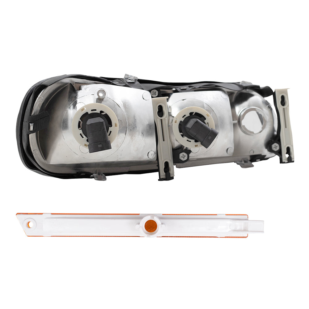 Brock Replacement Driver and Passenger Side Halogen Combination Headlight Assemblies and Side Marker Light Units Compatible with 1997-2003 Malibu/ 2004-2005 Malibu Classic/ 1997-1999 Cutlass