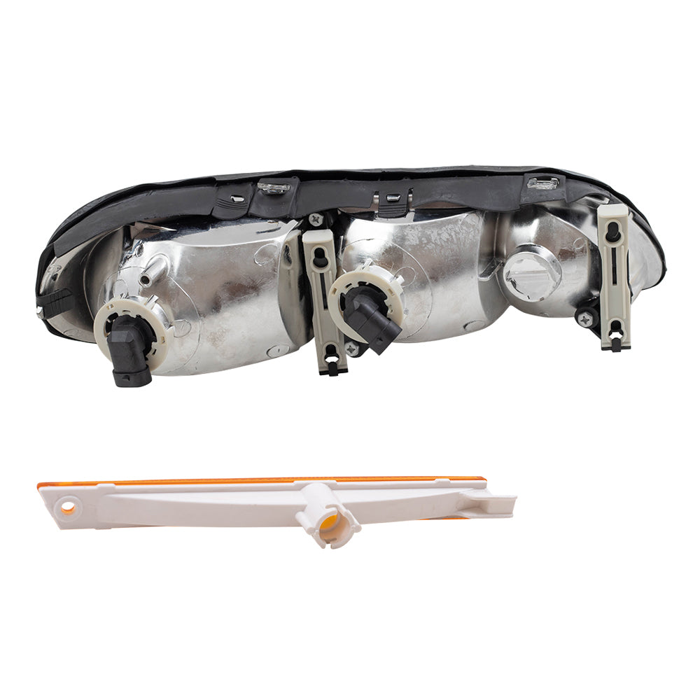 Brock Replacement Driver and Passenger Side Halogen Combination Headlight Assemblies and Side Marker Light Units Compatible with 1997-2003 Malibu/ 2004-2005 Malibu Classic/ 1997-1999 Cutlass
