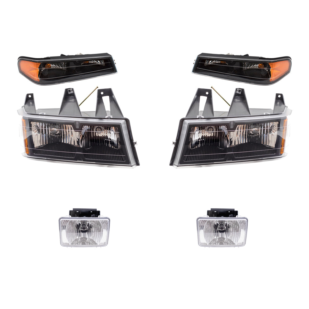 Brock Replacement Driver and Passenger Side Headlights, Park Signal Lights and Fog Lights 6 Piece Set Compatible with 2004-2012 Colorado/Canyon