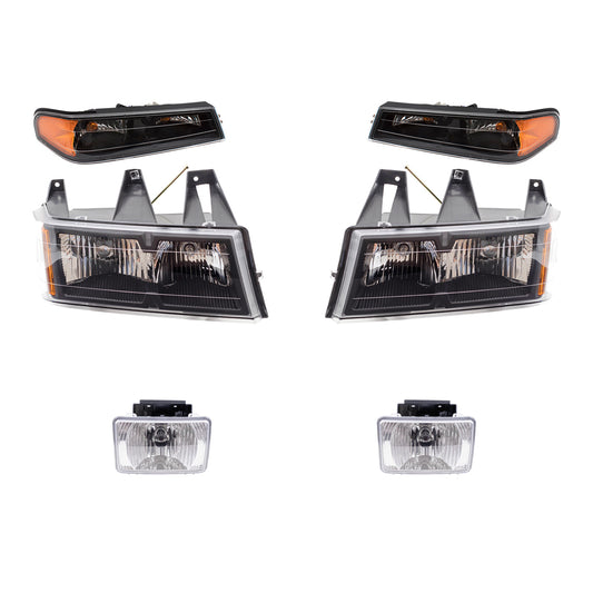 Brock Replacement Driver and Passenger Side Headlights, Park Signal Lights and Fog Lights 6 Piece Set Compatible with 2004-2012 Colorado/Canyon