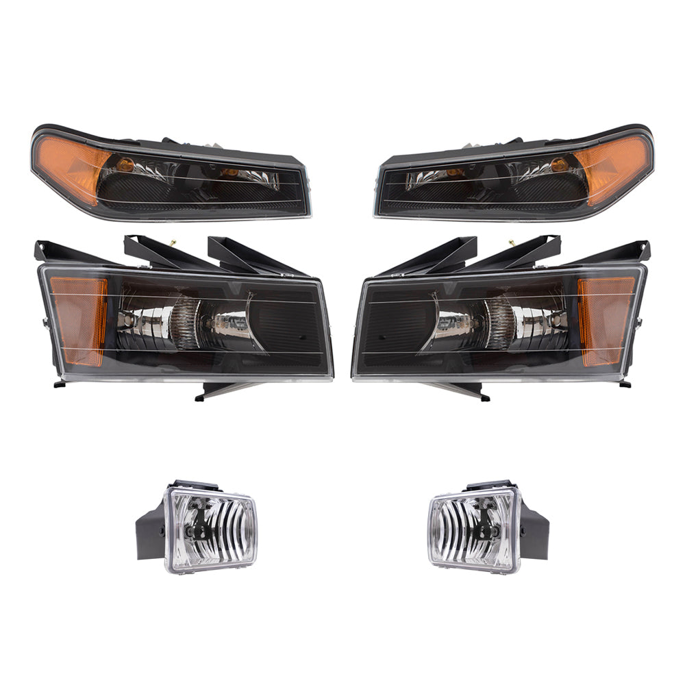 Brock Replacement Driver and Passenger Side Headlights, Park Signal Lights and Fog Lights 6 Piece Set Compatible with 2004-2012 Colorado/Canyon