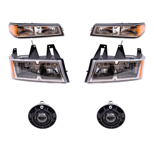 Brock Replacement Driver and Passenger Side Headlights, Park Signal Lights and Fog Lights 6 Piece Set Compatible with 2005-2008 Colorado with Xtreme Package ONLY