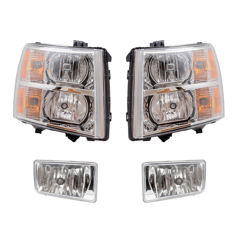 Brock Replacement Driver and Passenger Side Halogen Combination Headlights and Rectangle Fog Lights 4 Piece Set Compatible with 2007-2013 Silverado 1500 & 2007-2014 Silverado 2500/3500