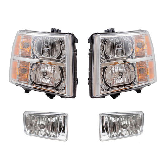 Brock Replacement Driver and Passenger Side Halogen Combination Headlights and Rectangle Fog Lights 4 Piece Set Compatible with 2007-2013 Silverado 1500 & 2007-2014 Silverado 2500/3500