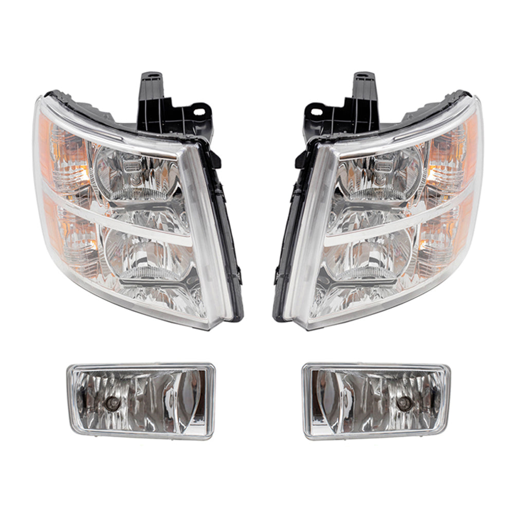 Brock Replacement Driver and Passenger Side Halogen Combination Headlights and Rectangle Fog Lights 4 Piece Set Compatible with 2007-2013 Silverado 1500 & 2007-2014 Silverado 2500/3500