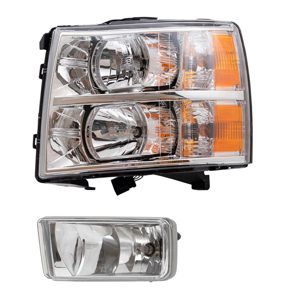 Brock Replacement Driver and Passenger Side Halogen Combination Headlights and Rectangle Fog Lights 4 Piece Set Compatible with 2007-2013 Silverado 1500 & 2007-2014 Silverado 2500/3500