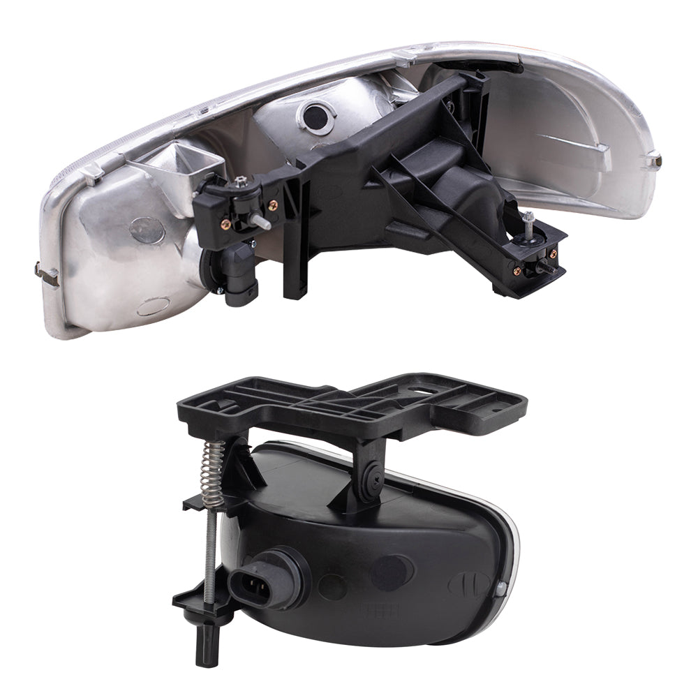 Brock Replacement Driver and Passenger 4 Pc Set Headlights with Fog Lights Compatible with 1999-2002 Sierra Pickup Truck