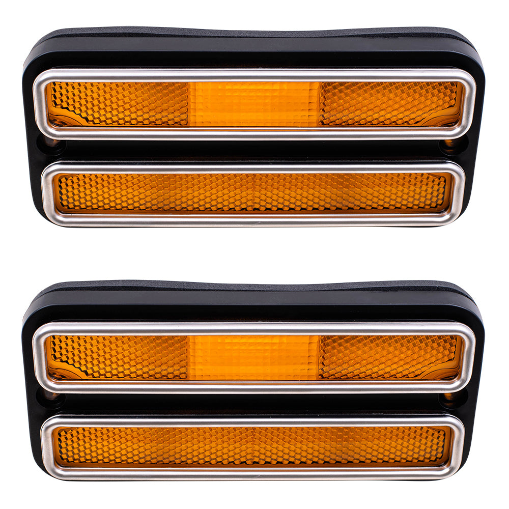 Brock Replacement Driver and Passenger Set Front Signal Side Marker Lights with Chrome Trim Compatible with 1970-1972 C/K Suburban Pickup Truck