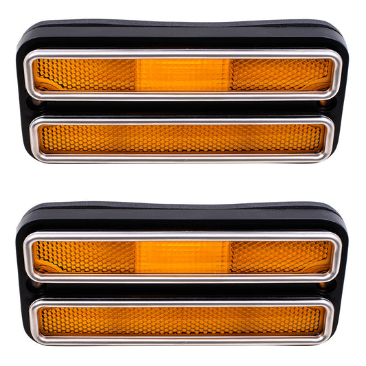 Brock Replacement Driver and Passenger Set Front Signal Side Marker Lights with Chrome Trim Compatible with 1970-1972 C/K Suburban Pickup Truck