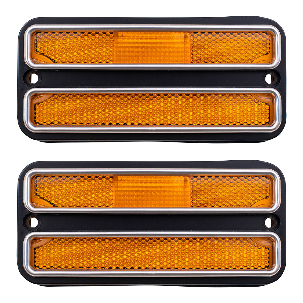 Brock Replacement Driver and Passenger Set Front Signal Side Marker Lights with Chrome Trim Compatible with 1970-1972 C/K Suburban Pickup Truck