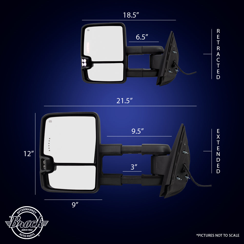 Brock Replacement Set Performance Upgrade Power Mirrors Heated Telescopic Tow Amber External Signal Compatible with 99-02 Silverado Sierra Avalanche Suburban Yukon/XL Escalade