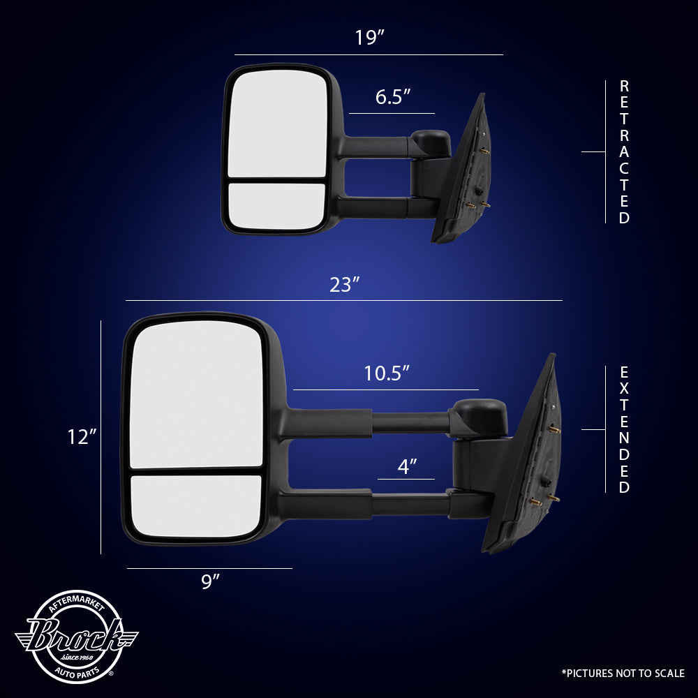 Brock Replacement Passenger Manual Telescopic Tow Mirror Compatible with 2007-2014 Silverado Sierra Pickup Truck 20862095